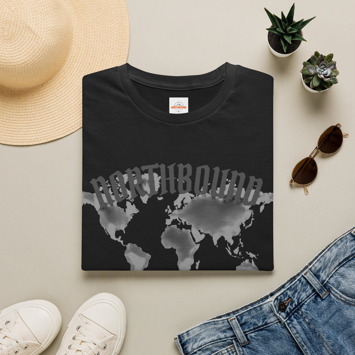 Northbound World Map T-Shirt — "Adventure Knows No Distance" Travel Tee