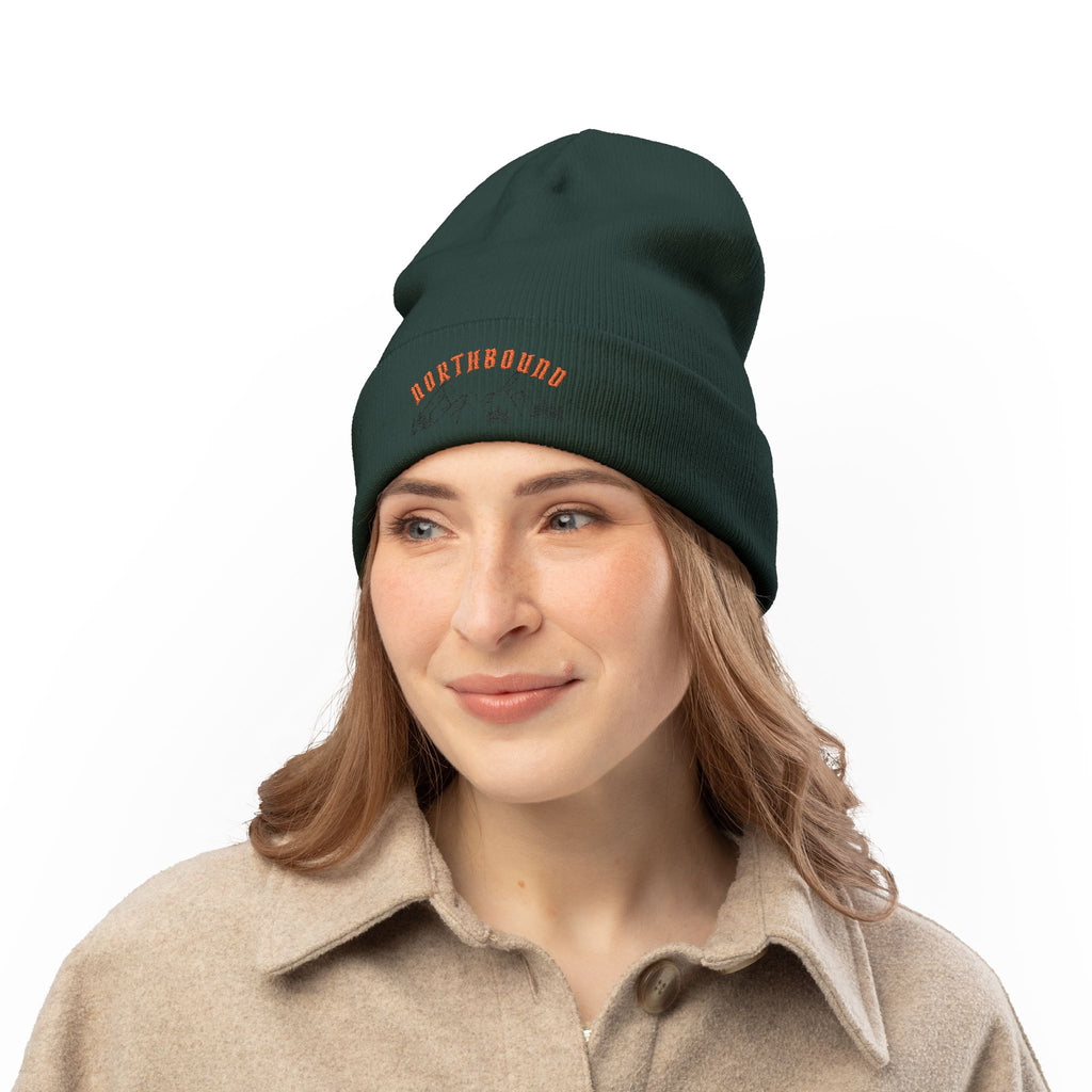 Northbound Embroidered Knit Beanie – Mountain & Pine Winter Hat