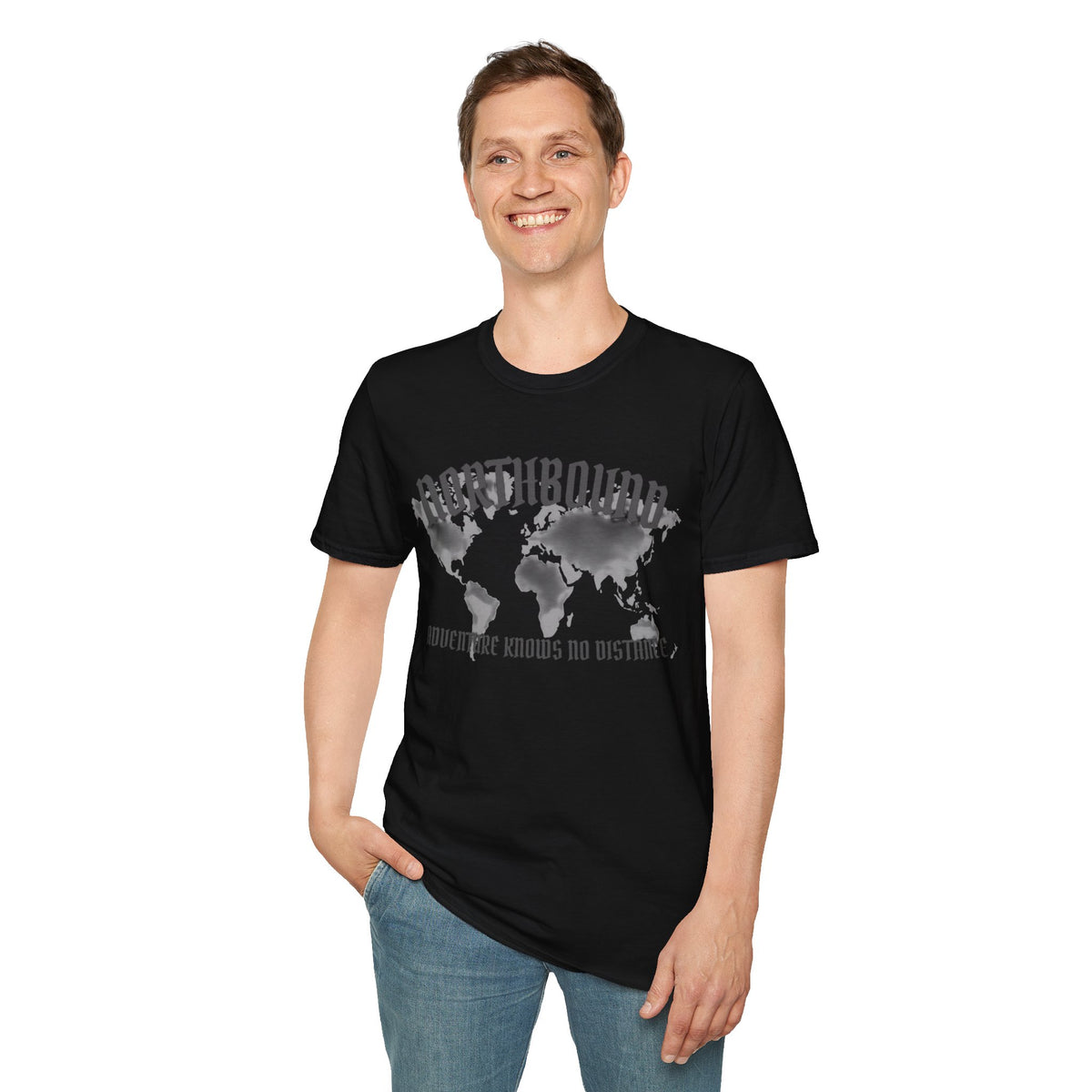 Northbound World Map T-Shirt — "Adventure Knows No Distance" Travel Tee