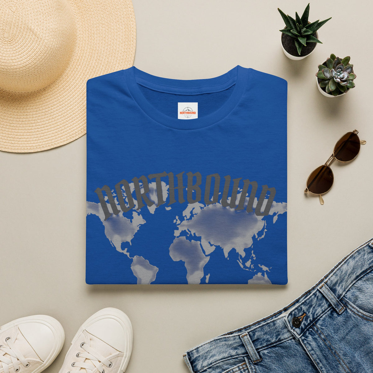 Northbound World Map T-Shirt — "Adventure Knows No Distance" Travel Tee
