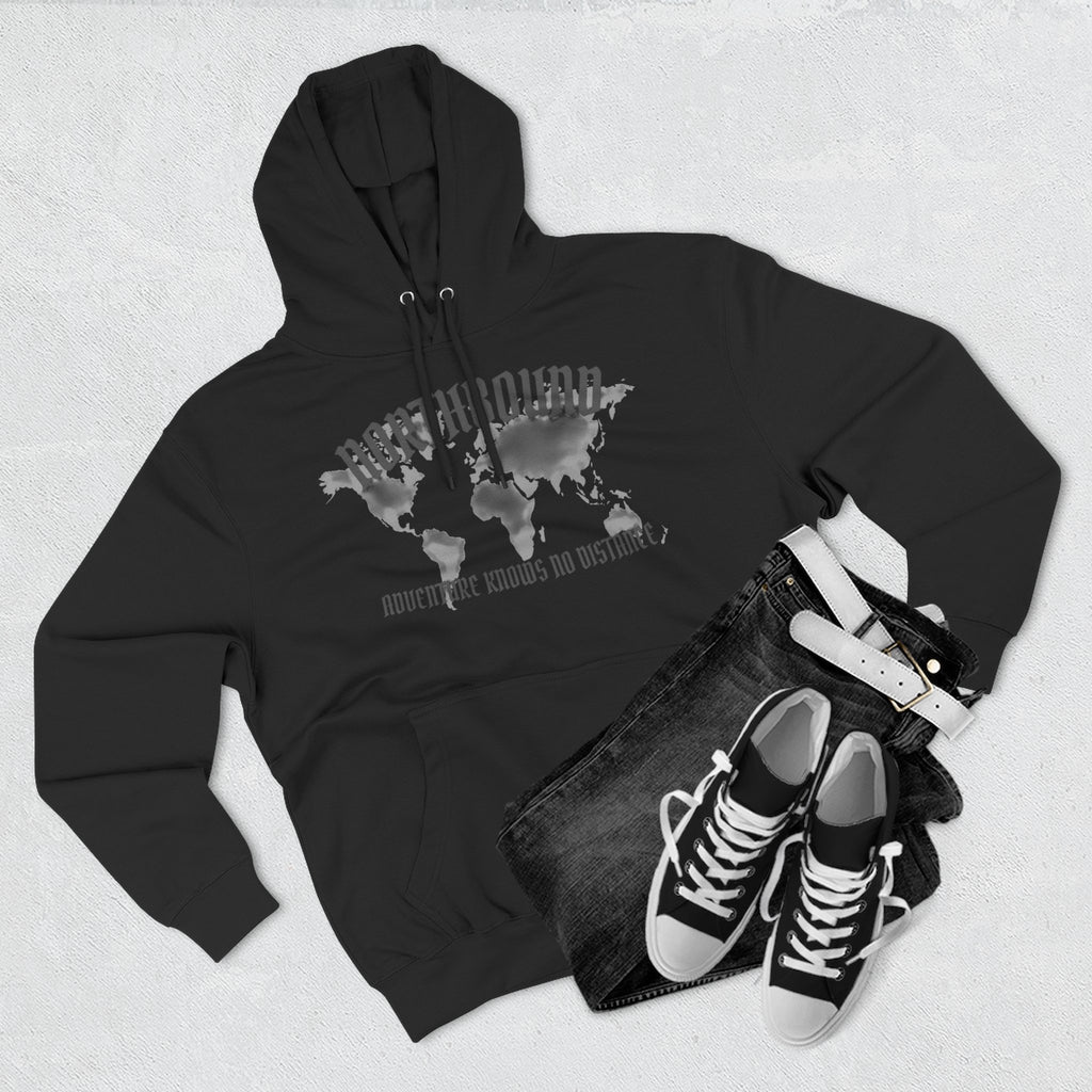 Northbound World Map Hoodie — Adventure Travel Graphic Pullover ("Northbound: No Matter the Roads No Distance")