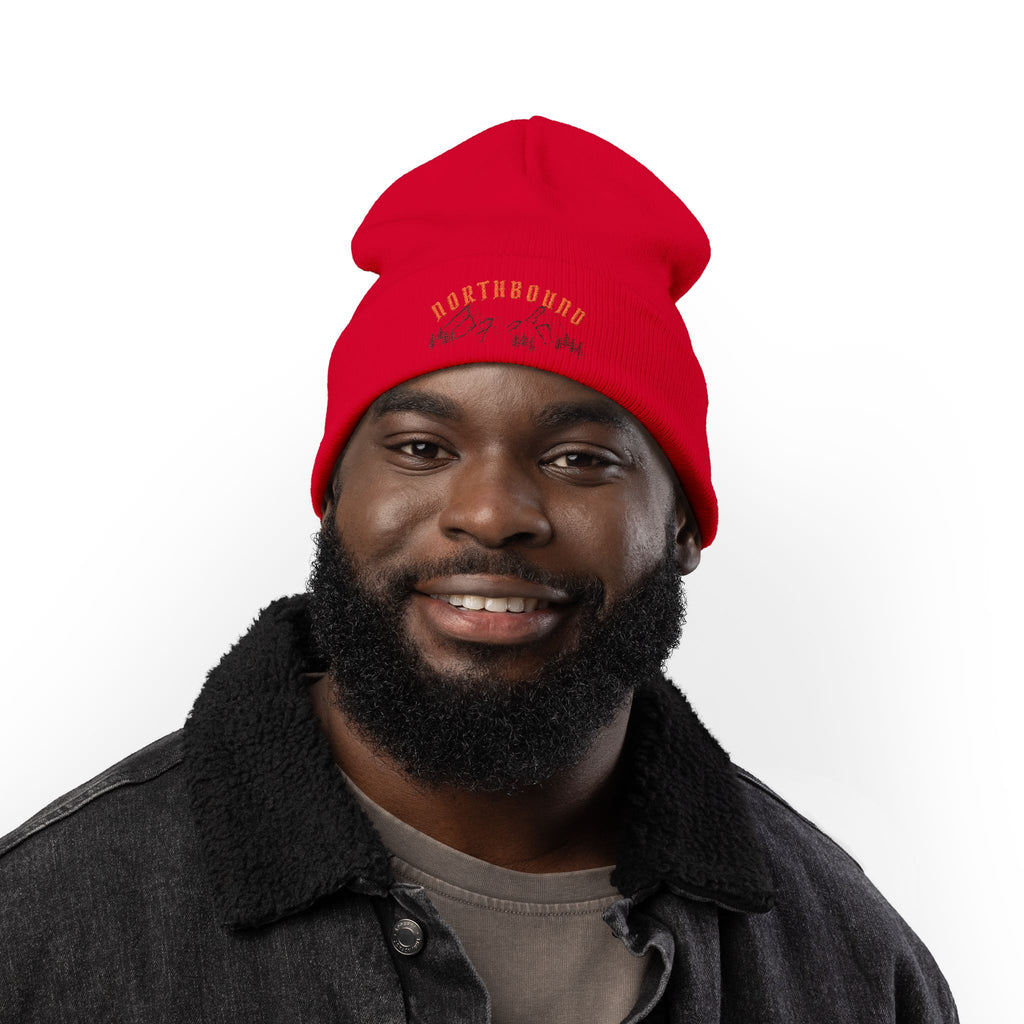 Northbound Embroidered Knit Beanie – Mountain & Pine Winter Hat