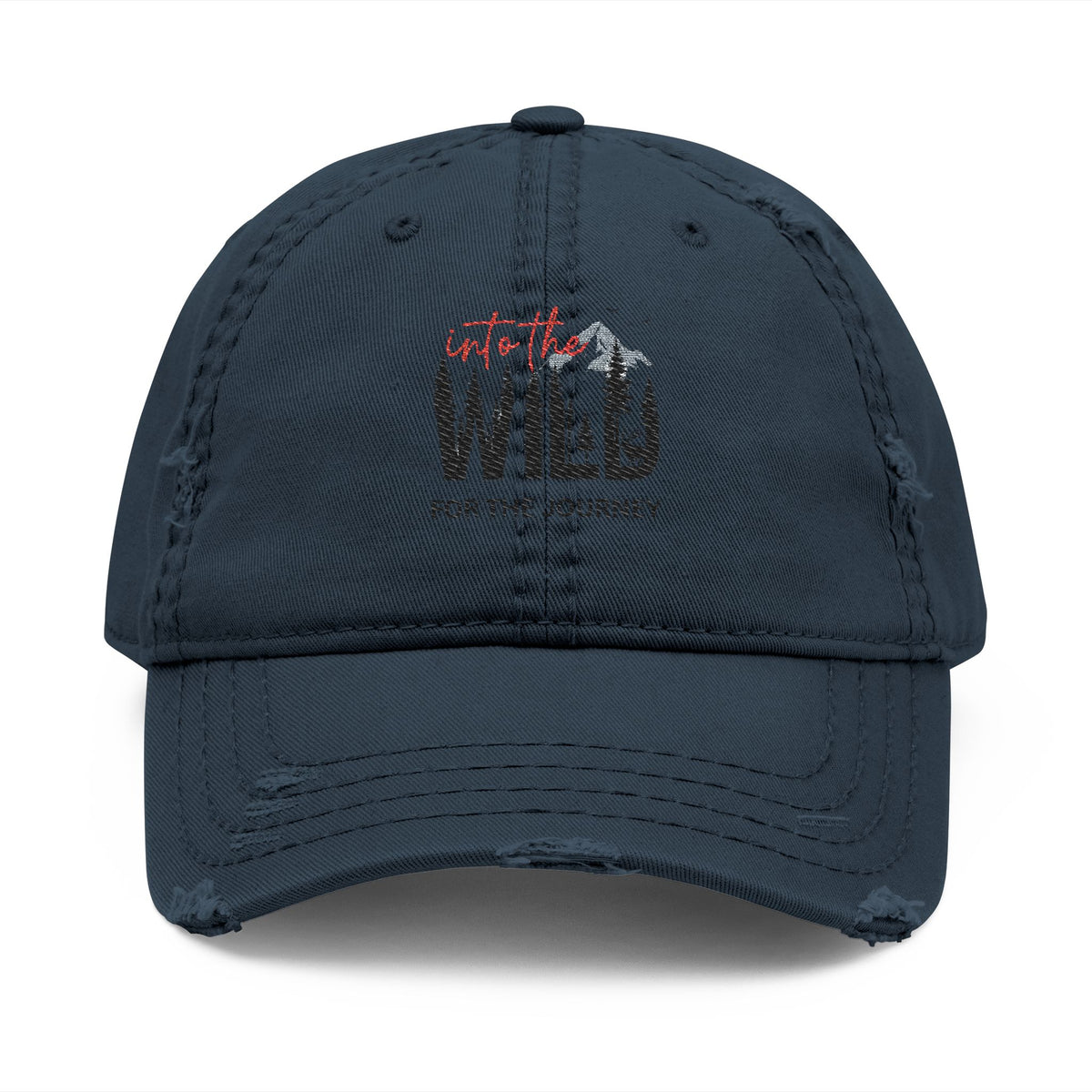 Distressed Embroidered Dad Hat — Wild Pack The Journey Graphic Cap