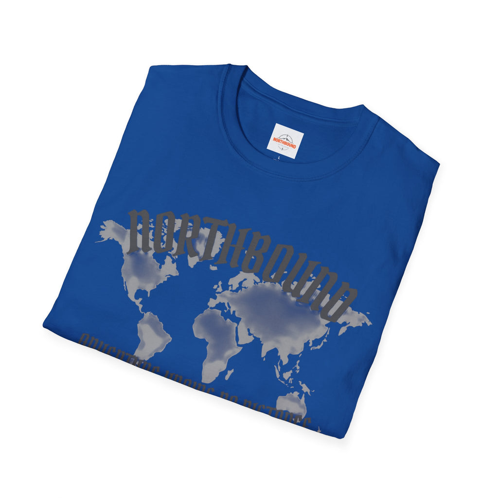 Northbound World Map T-Shirt — "Adventure Knows No Distance" Travel Tee