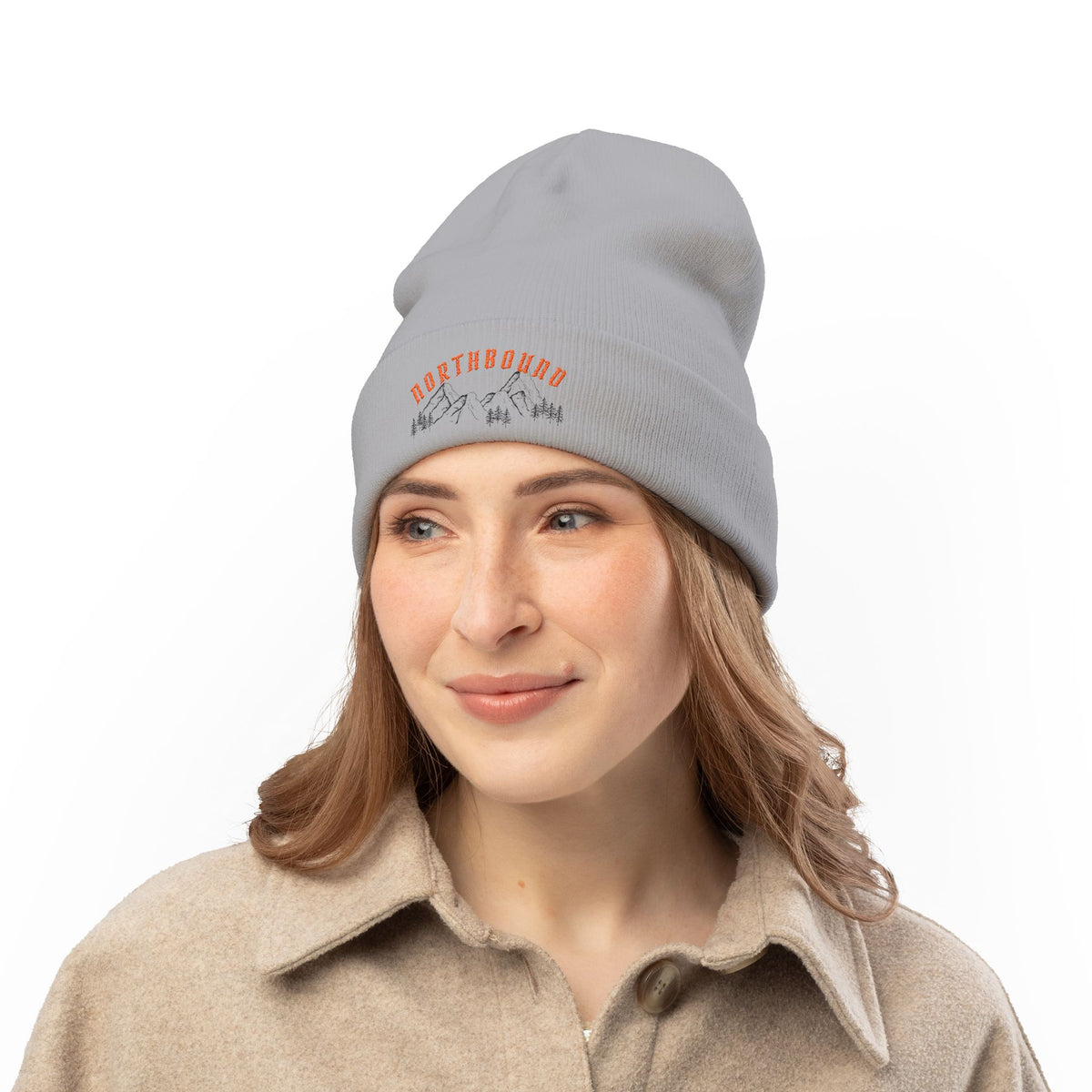 Northbound Embroidered Knit Beanie – Mountain & Pine Winter Hat