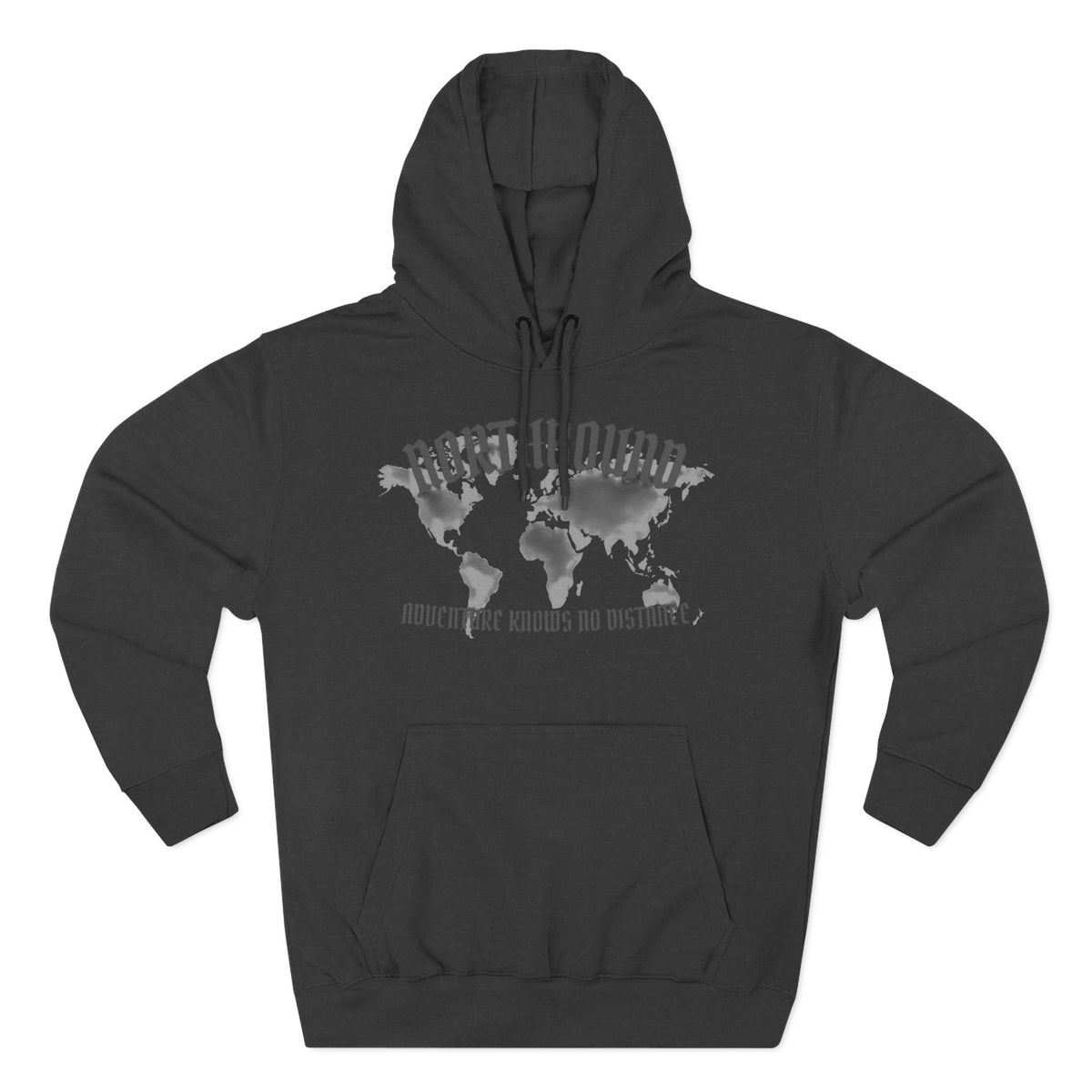 Northbound World Map Hoodie — Adventure Travel Graphic Pullover ("Northbound: No Matter the Roads No Distance")