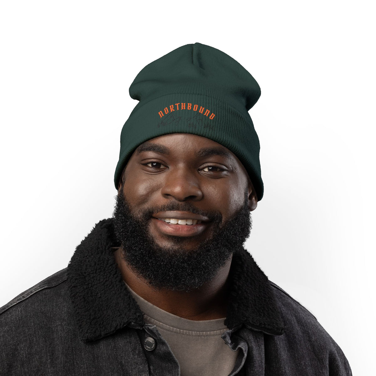 Northbound Embroidered Knit Beanie – Mountain & Pine Winter Hat