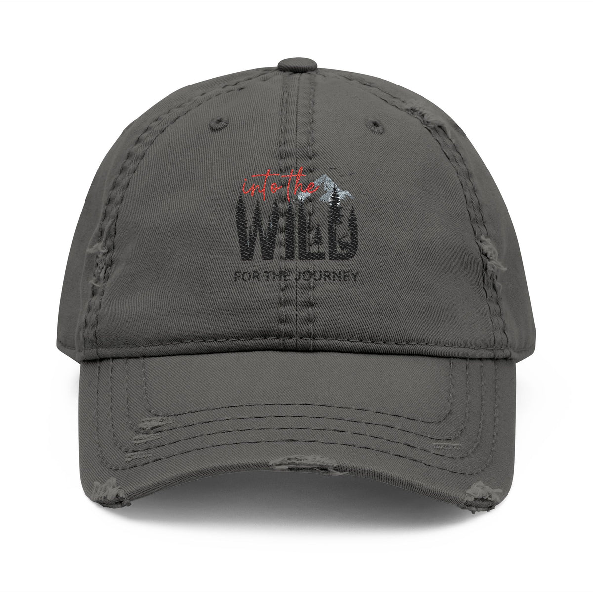 Distressed Embroidered Dad Hat — Wild Pack The Journey Graphic Cap