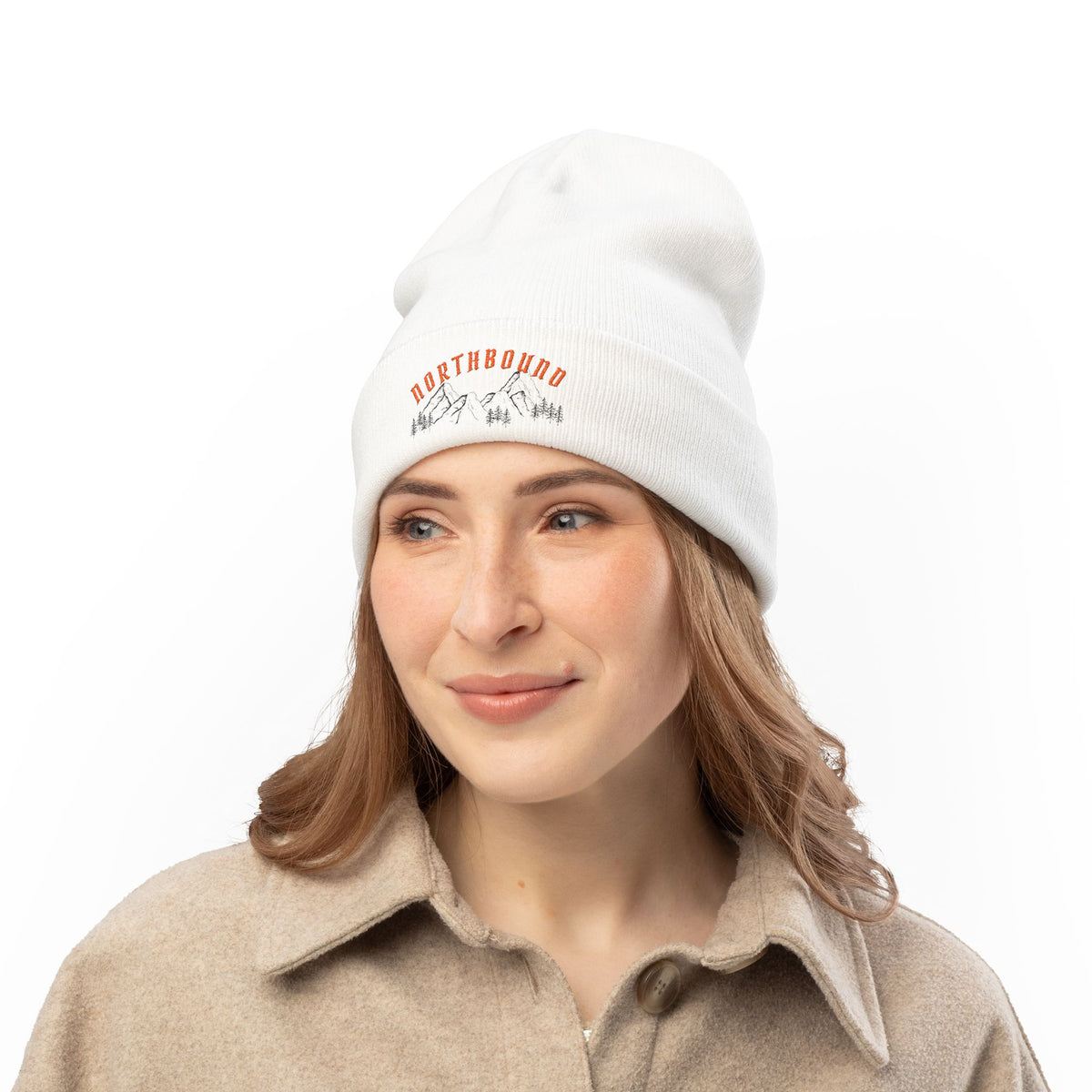 Northbound Embroidered Knit Beanie – Mountain & Pine Winter Hat