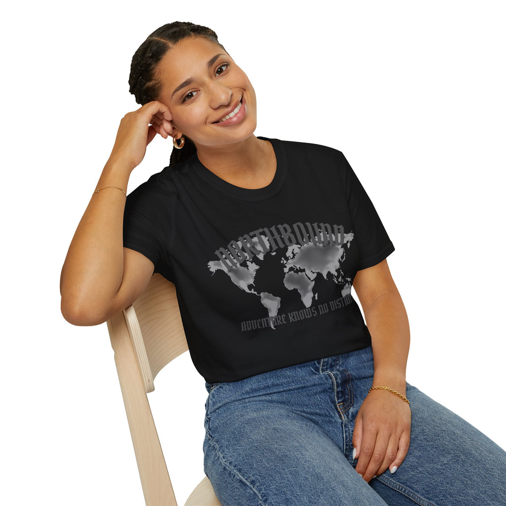 Northbound World Map T-Shirt — "Adventure Knows No Distance" Travel Tee