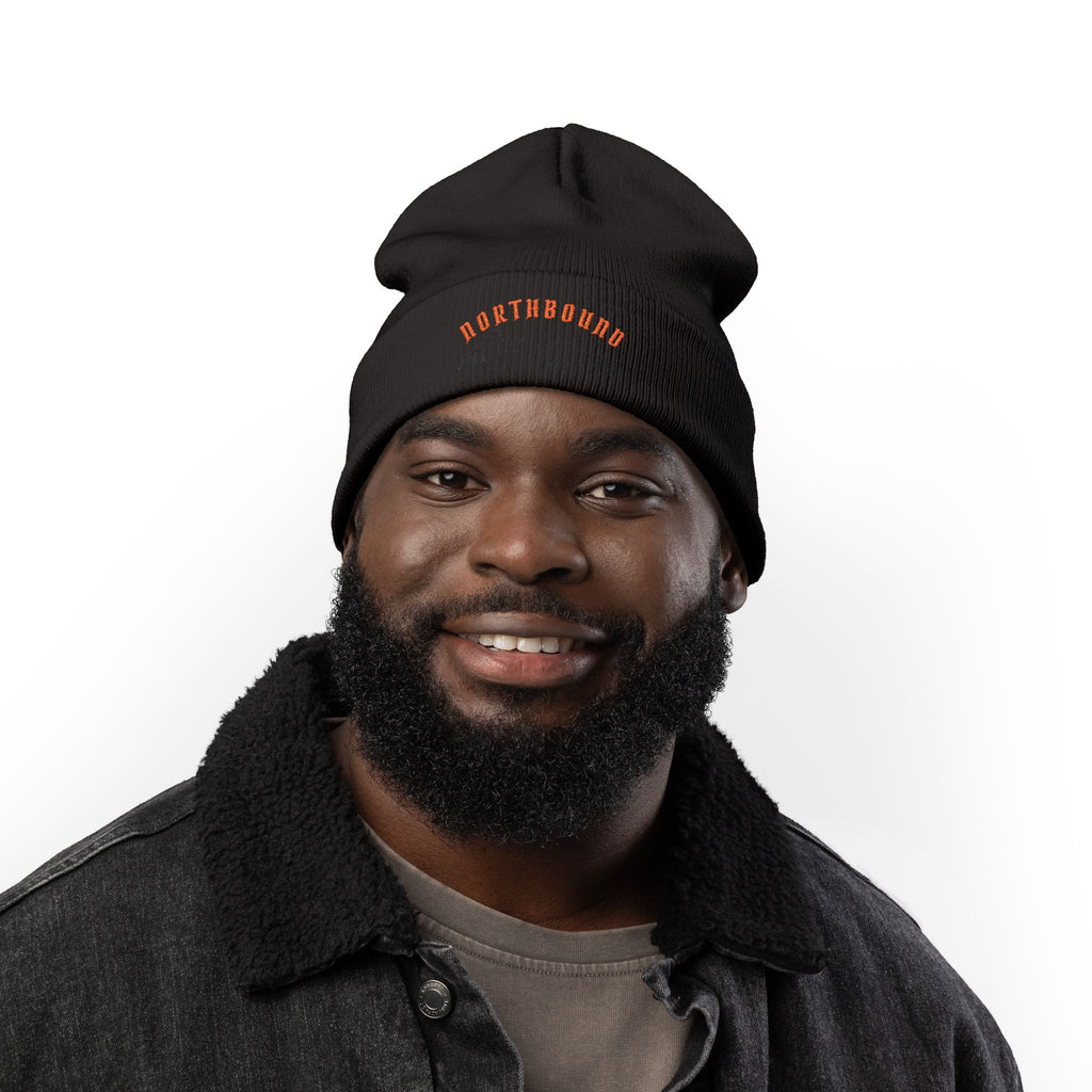 Northbound Embroidered Knit Beanie – Mountain & Pine Winter Hat
