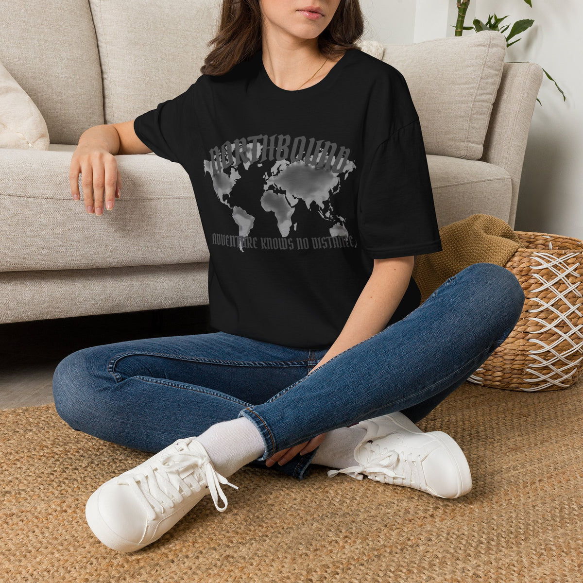 Northbound World Map T-Shirt — "Adventure Knows No Distance" Travel Tee