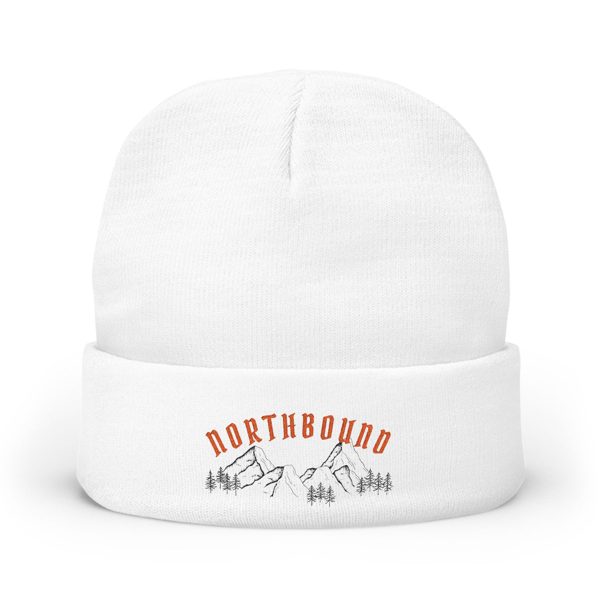 Northbound Embroidered Knit Beanie – Mountain & Pine Winter Hat
