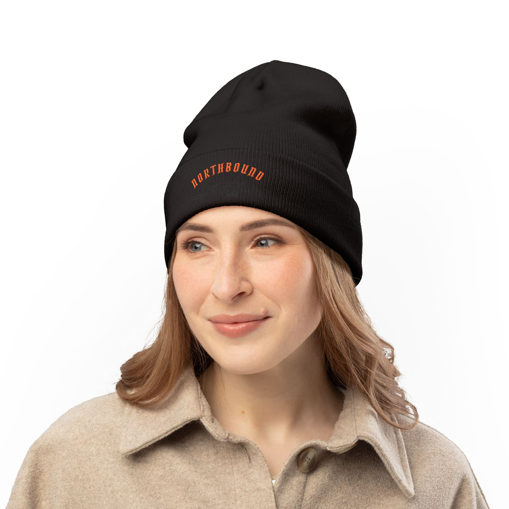 Northbound Embroidered Knit Beanie – Mountain & Pine Winter Hat