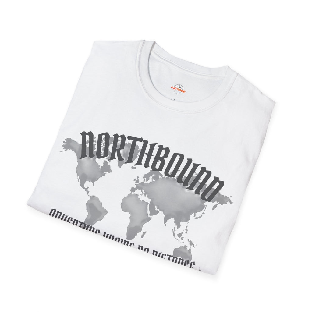 Northbound World Map T-Shirt — "Adventure Knows No Distance" Travel Tee