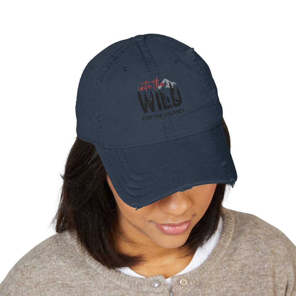 Distressed Embroidered Dad Hat — Wild Pack The Journey Graphic Cap