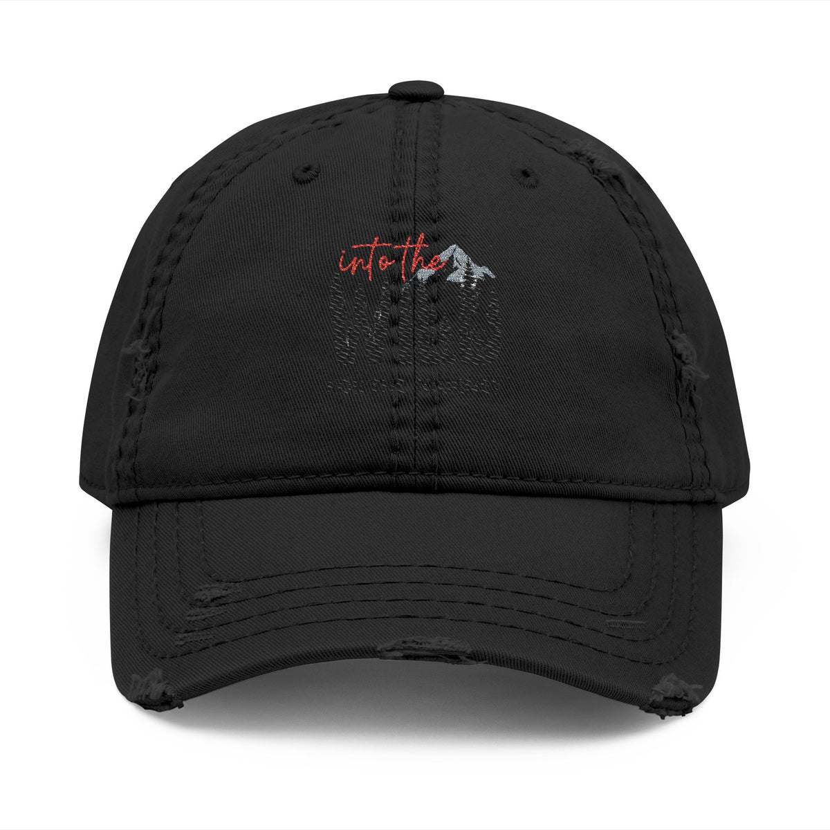 Distressed Embroidered Dad Hat — Wild Pack The Journey Graphic Cap