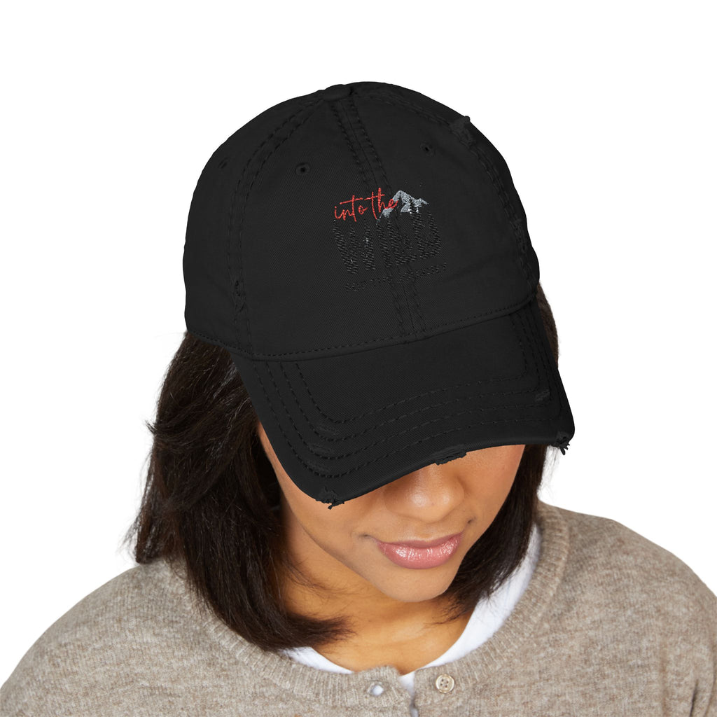 Distressed Embroidered Dad Hat — Wild Pack The Journey Graphic Cap