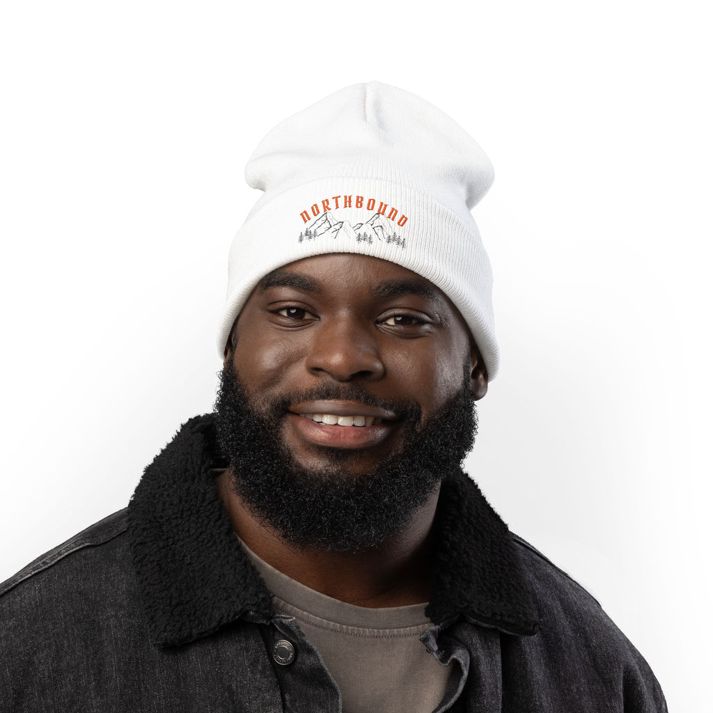 Northbound Embroidered Knit Beanie – Mountain & Pine Winter Hat
