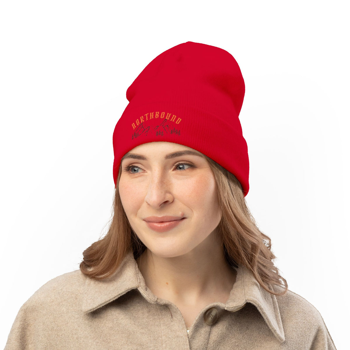 Northbound Embroidered Knit Beanie – Mountain & Pine Winter Hat