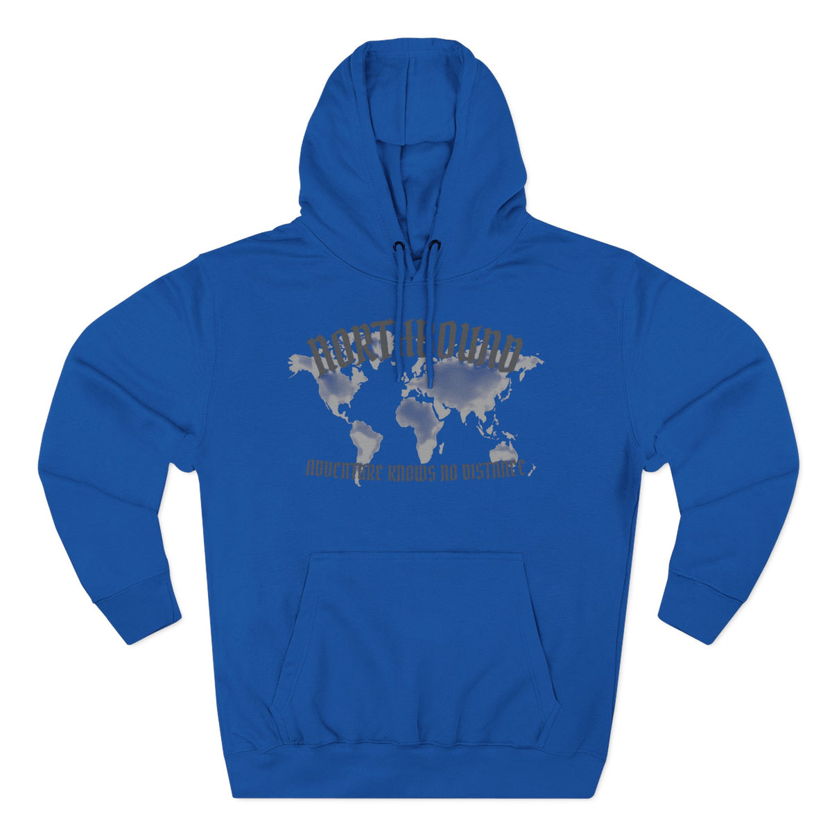 Northbound World Map Hoodie — Adventure Travel Graphic Pullover ("Northbound: No Matter the Roads No Distance")