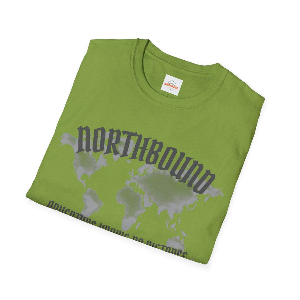 Northbound World Map T-Shirt — "Adventure Knows No Distance" Travel Tee