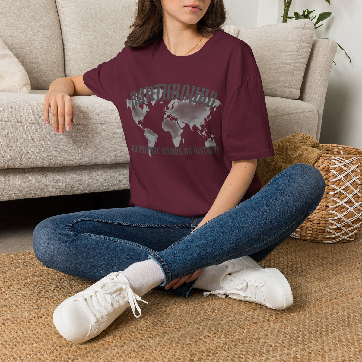 Northbound World Map T-Shirt — "Adventure Knows No Distance" Travel Tee