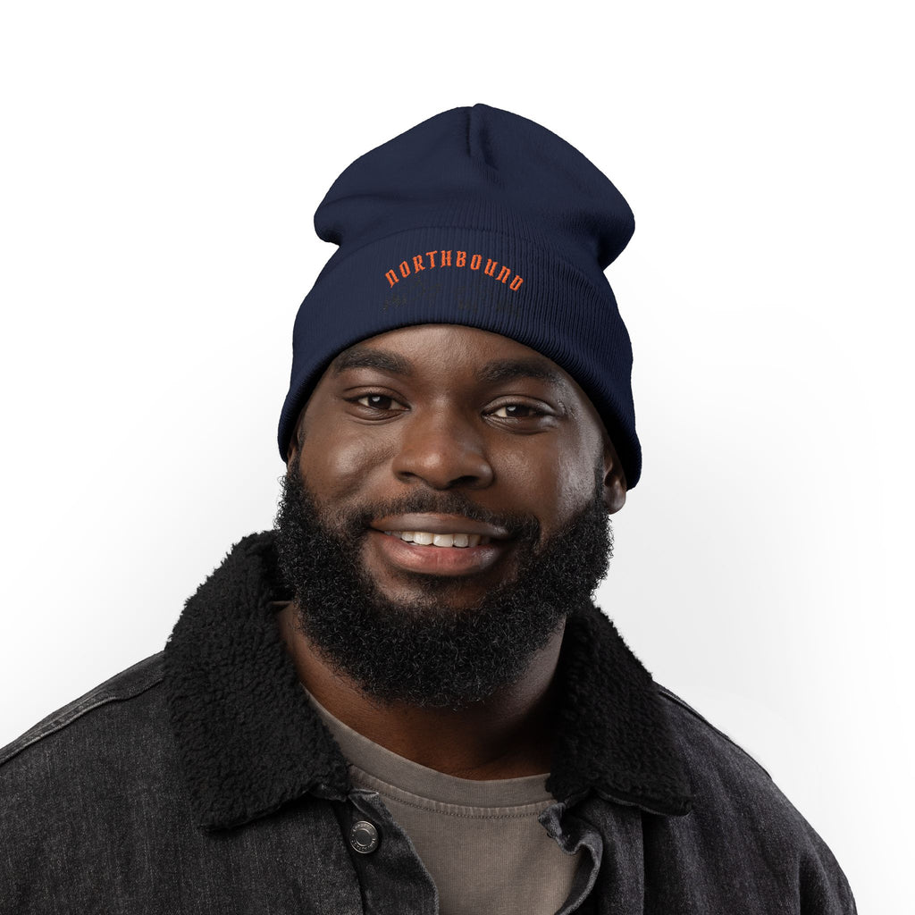 Northbound Embroidered Knit Beanie – Mountain & Pine Winter Hat
