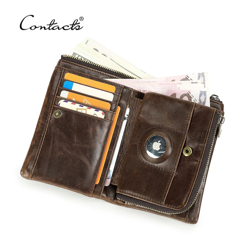 Men's RFID Leather Wallet with AirTag Holder