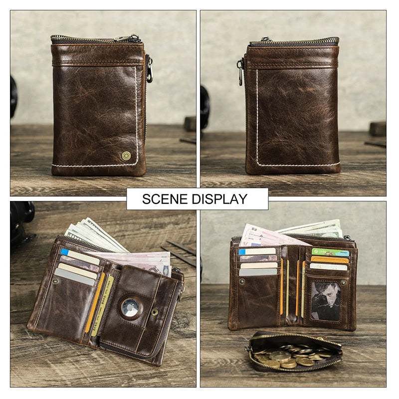 Men's RFID Leather Wallet with AirTag Holder