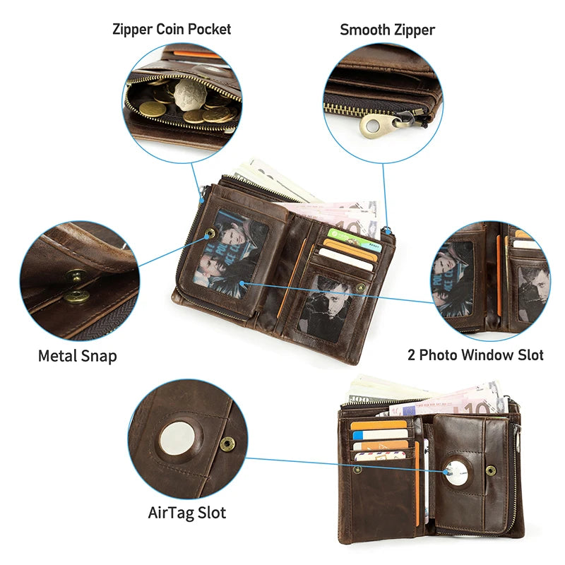 Men's RFID Leather Wallet with AirTag Holder