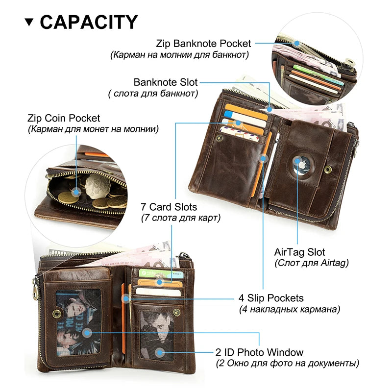Men's RFID Leather Wallet with AirTag Holder
