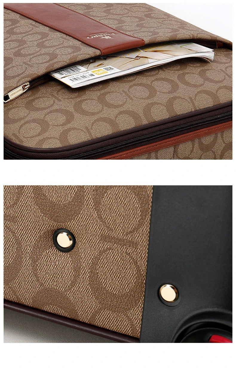 Leather Rolling Luggage Set — Suitcase with Handbag & Carry-On