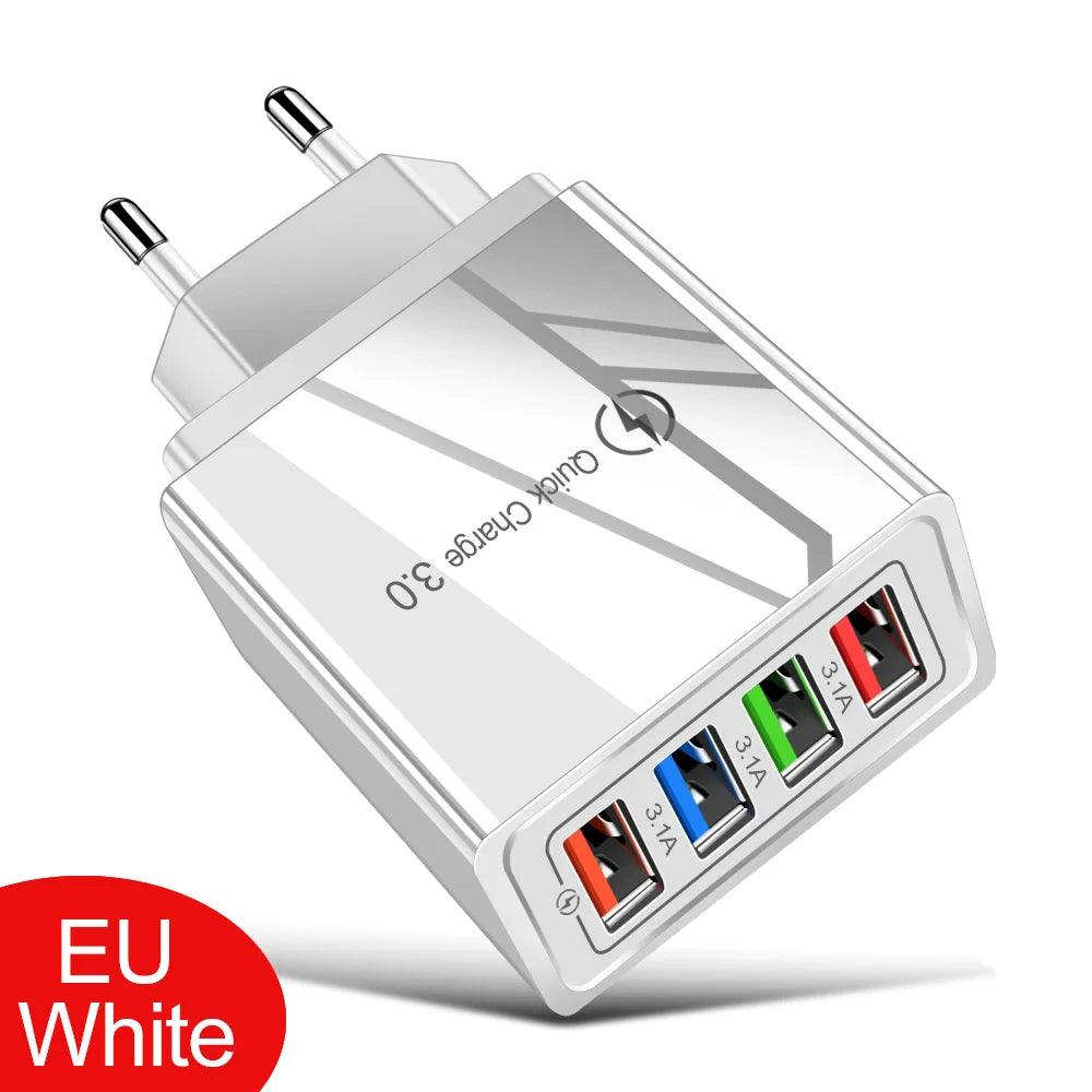4-Port USB Fast Charger Wall Plug — Quick Charge 3.0 for iPhone & Android