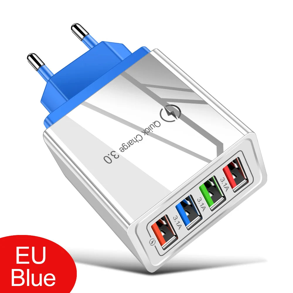 4-Port USB Fast Charger Wall Plug — Quick Charge 3.0 for iPhone & Android