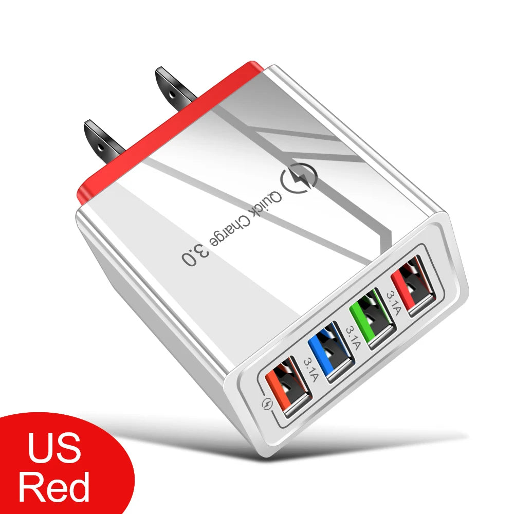 4-Port USB Fast Charger Wall Plug — Quick Charge 3.0 for iPhone & Android
