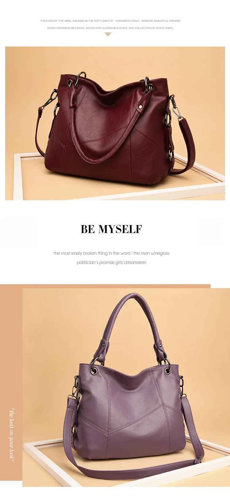 Slouchy Leather 2 way bag-Top Handles + Detachable Strap
