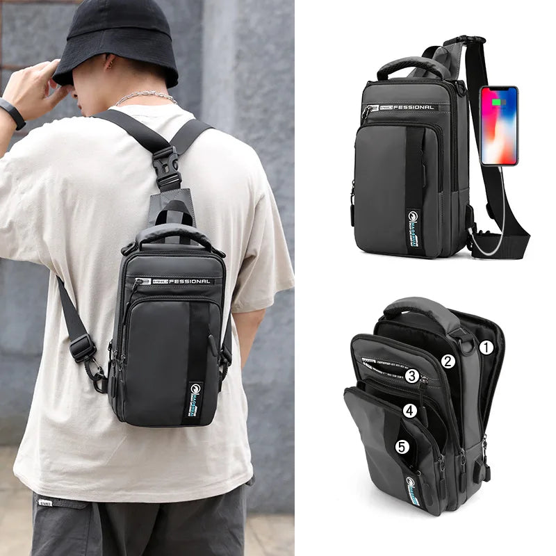 Waterproof Crossbody Bag for Men — USB Charging Anti-Theft Sling