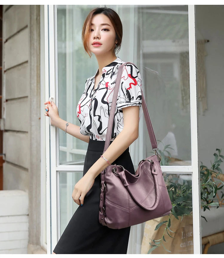 Slouchy Leather 2 way bag-Top Handles + Detachable Strap