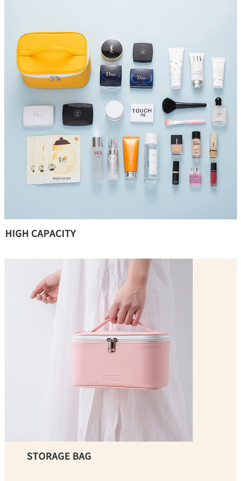 Large Easy-Clean PU Travel Makeup Bag