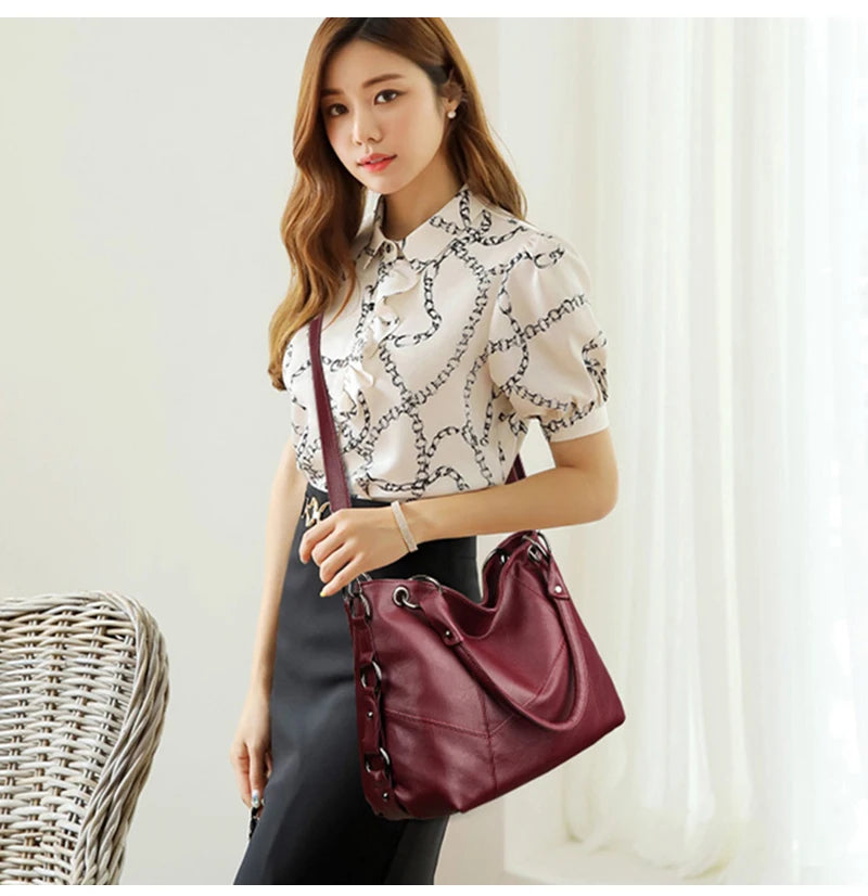 Slouchy Leather 2 way bag-Top Handles + Detachable Strap