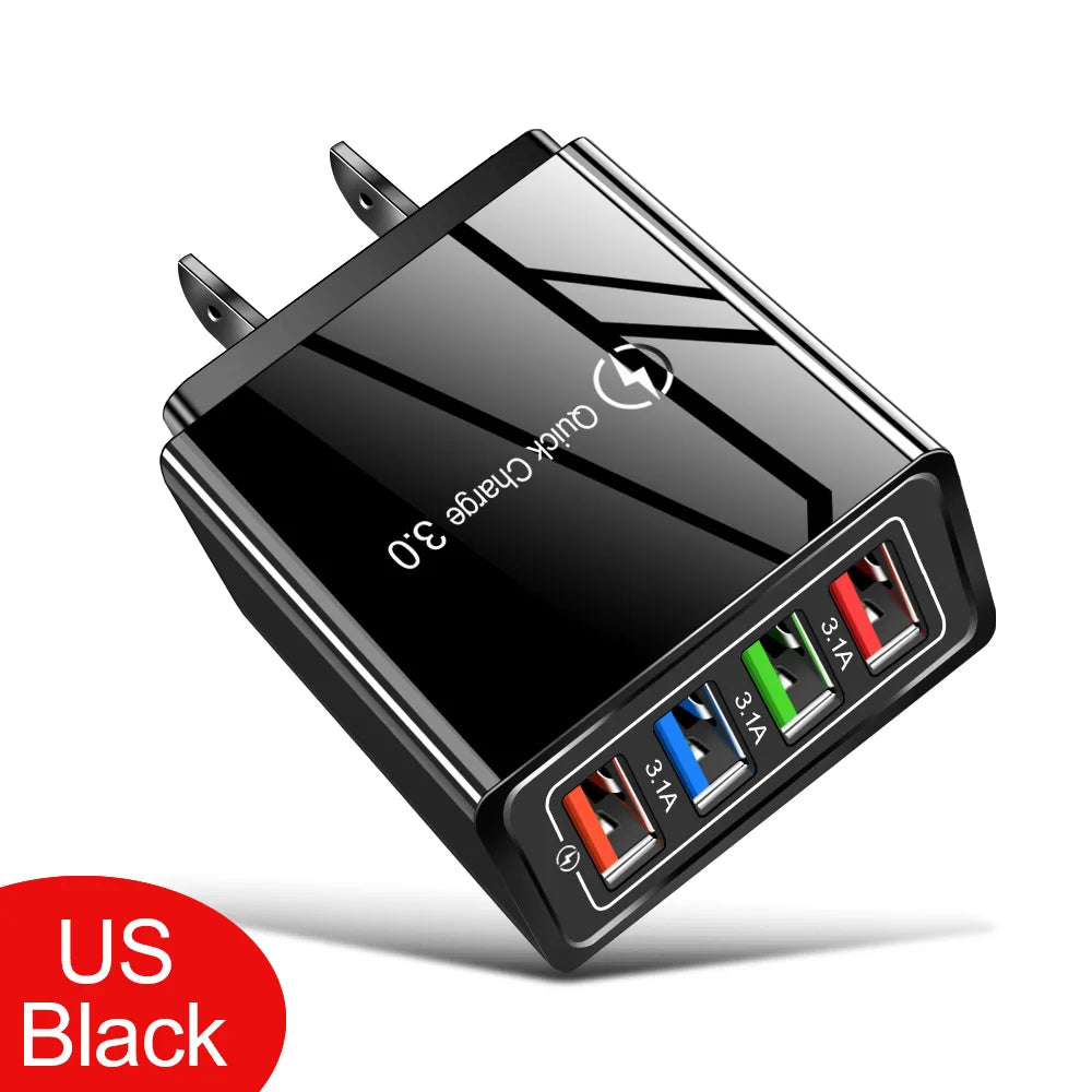 4-Port USB Fast Charger Wall Plug — Quick Charge 3.0 for iPhone & Android
