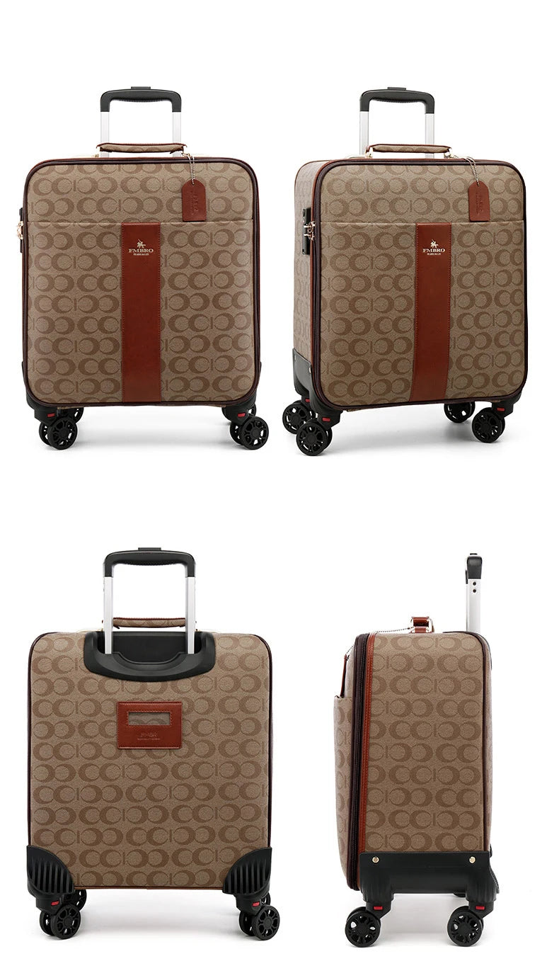 Leather Rolling Luggage Set — Suitcase with Handbag & Carry-On