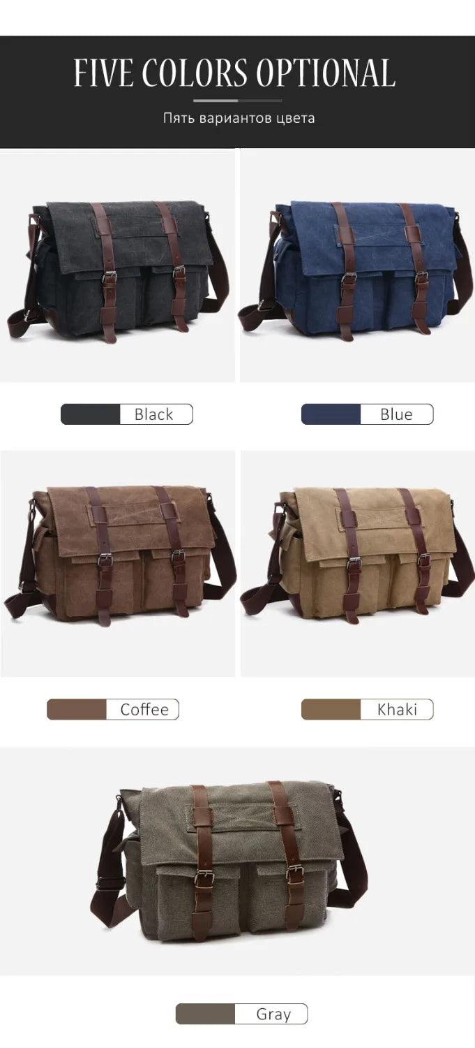 Men's Canvas Messenger Bag — Vintage Crossbody Shoulder Bag
