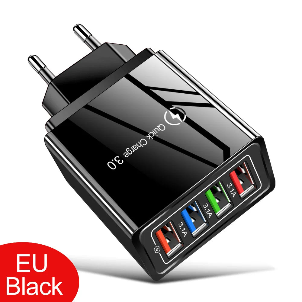 4-Port USB Fast Charger Wall Plug — Quick Charge 3.0 for iPhone & Android