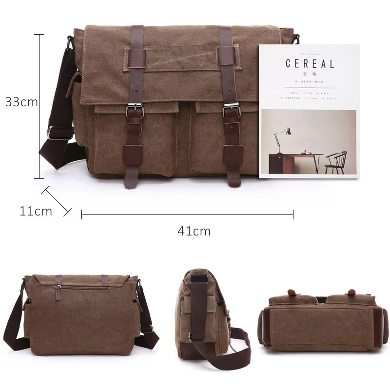 Men's Canvas Messenger Bag — Vintage Crossbody Shoulder Bag