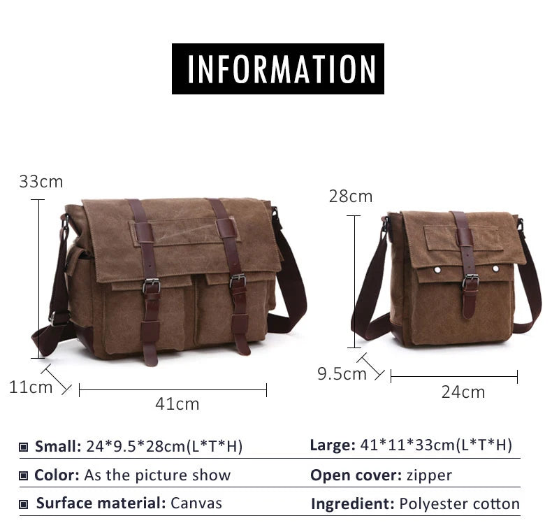 Men's Canvas Messenger Bag — Vintage Crossbody Shoulder Bag
