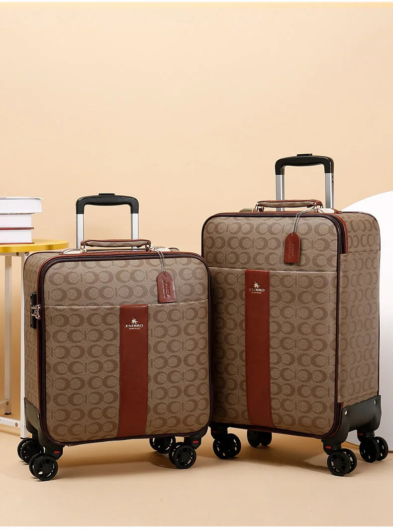 Leather Rolling Luggage Set — Suitcase with Handbag & Carry-On