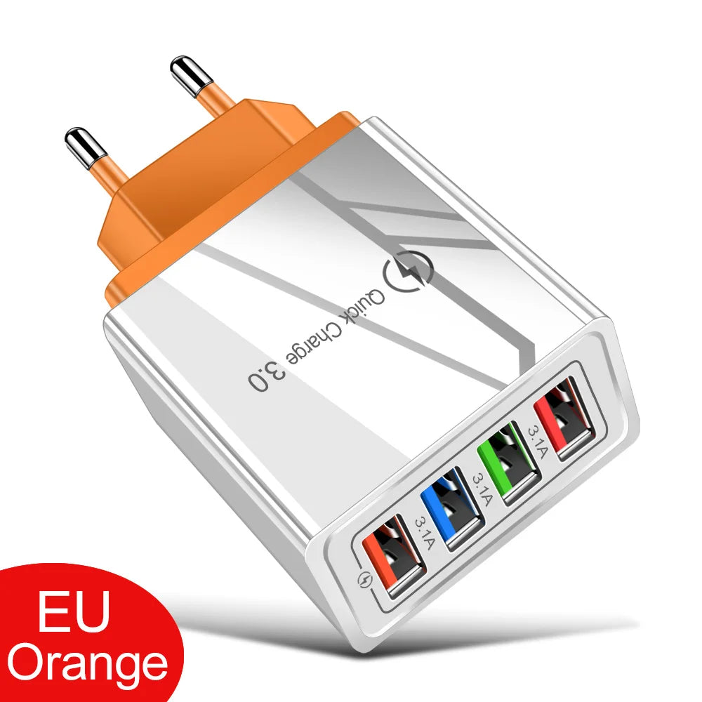 4-Port USB Fast Charger Wall Plug — Quick Charge 3.0 for iPhone & Android
