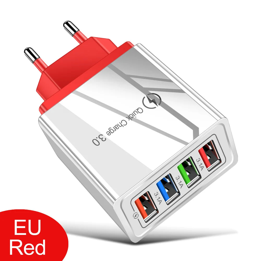 4-Port USB Fast Charger Wall Plug — Quick Charge 3.0 for iPhone & Android
